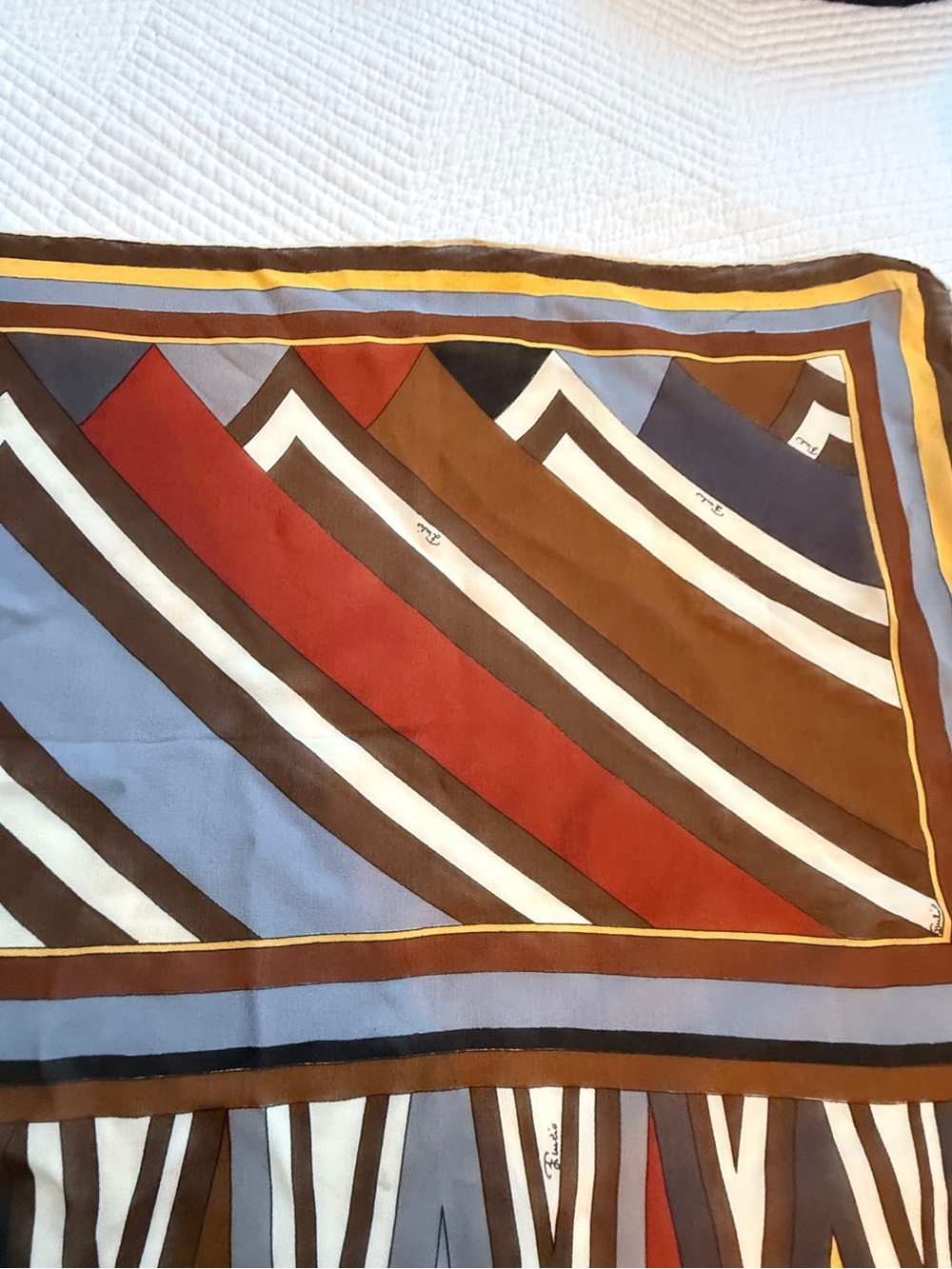 Emilio Pucci Multicolor Geometric Scarf in Brown, Yellow - Picture 4 of 9